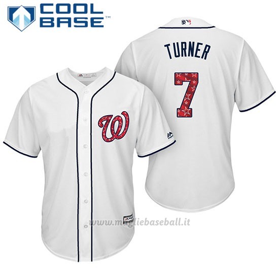 Maglia Baseball Uomo Washington Nationals 2017 Estrellas y Rayas Trea Turner Bianco Cool Base